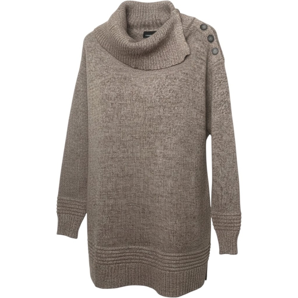 Fortune + Ivy Women Taupe Cowl Neck Button Shoulder Knit Sweater Medium